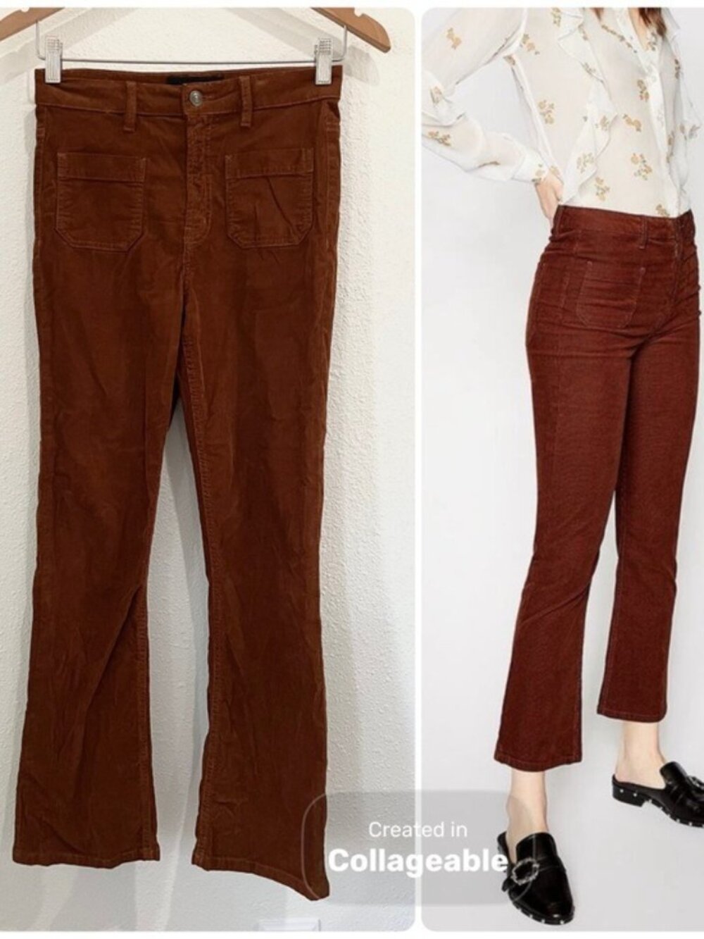 The Kooples Corduroy Kick Flare Jeans Mod Rust Orange Cropped